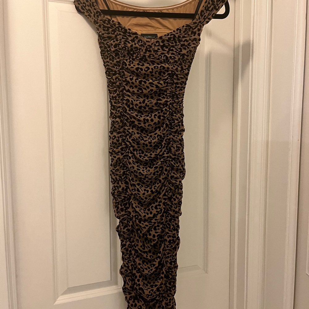 Midi Leopard Print Off-Shoulder Dress - Picture 2 of 3